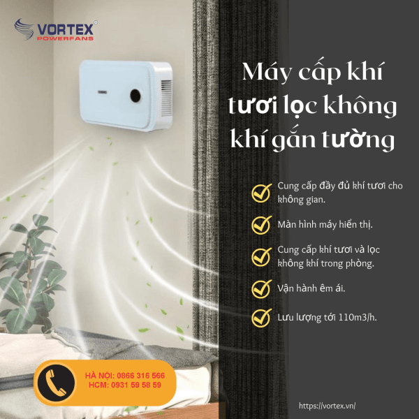 Máy cấp khí tươi lọc không khí gắn tường VORTEX FRESHBOX 110S