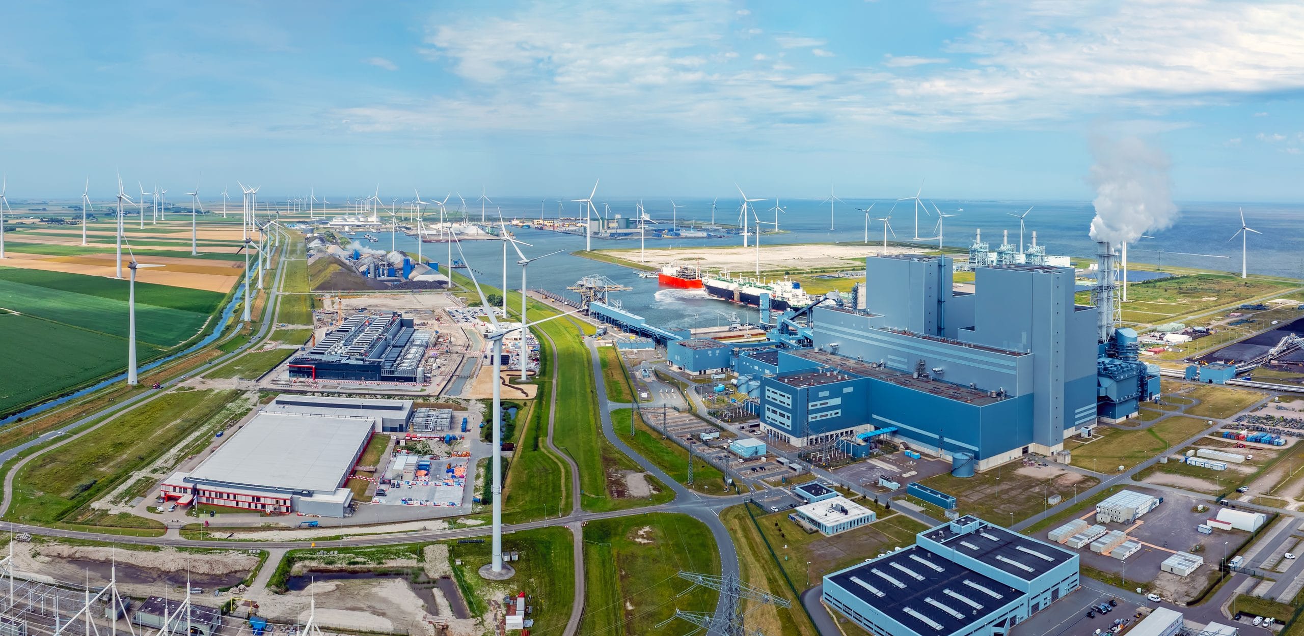 aerial panorama from industrial area eemshaven near delftzijl netherlands scaled