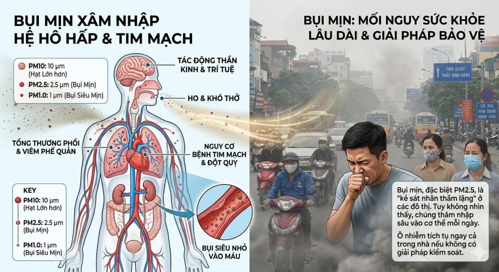 Bụi mịn xâm nhập hệ hô hấp
