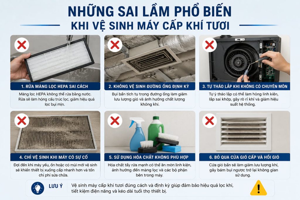 Những sai lầm phổ biến khi vệ sinh máy cấp khí tươi