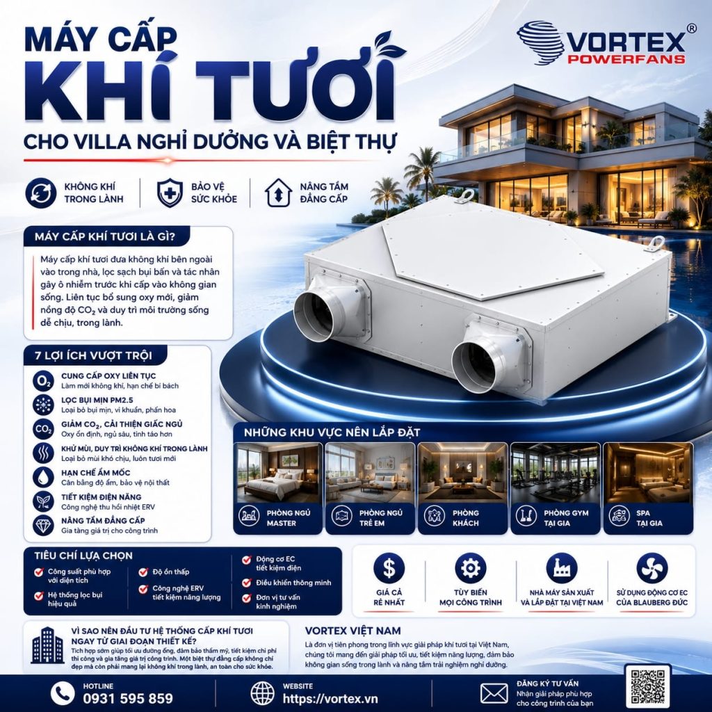 Máy Cấp Khí Tươi Cho Villa Nghỉ Dưỡng Và Biệt Thự