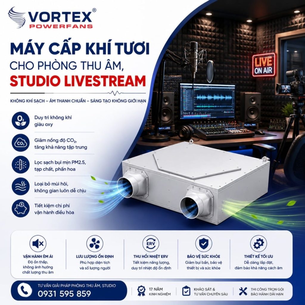 Hệ thống Máy Cấp Khí Tươi Cho Phòng Thu Âm, Studio Livestream Hệ thống Máy Cấp Khí Tươi Cho Phòng Thu Âm, Studio Livestream