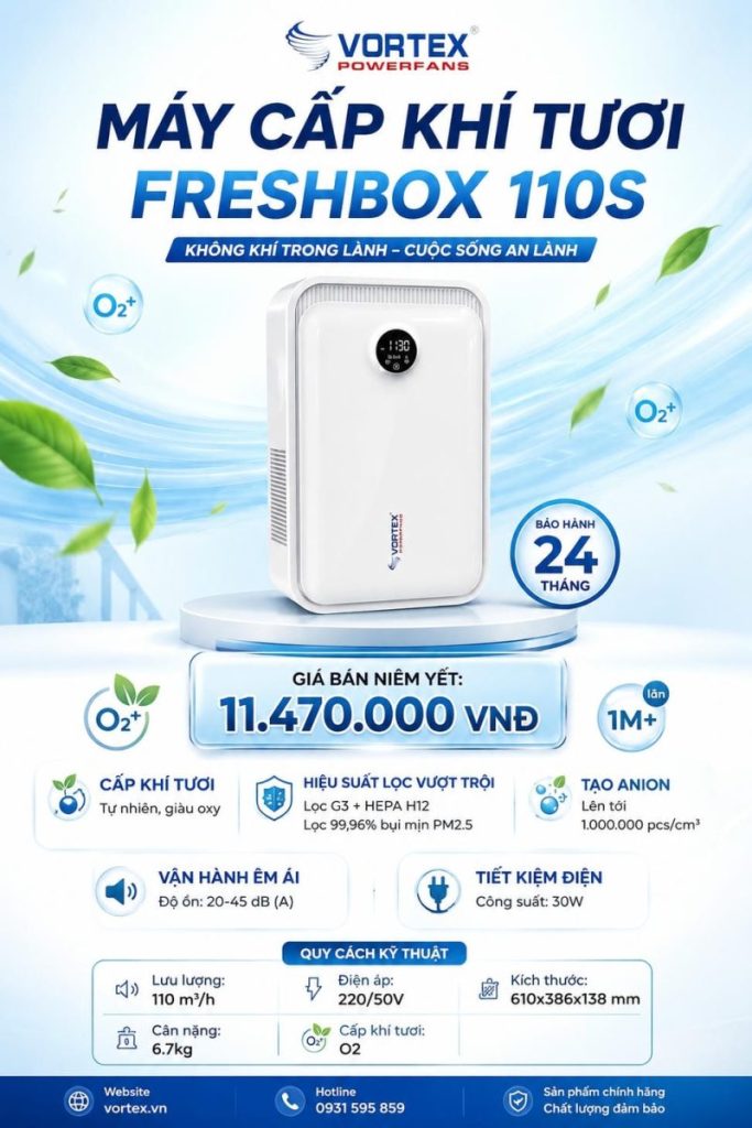 Có nên mua máy cấp khí tươi giá rẻ? Kinh nghiệm chọn đúng 2026 máy cấp khí tươi freshbox 110s vortex